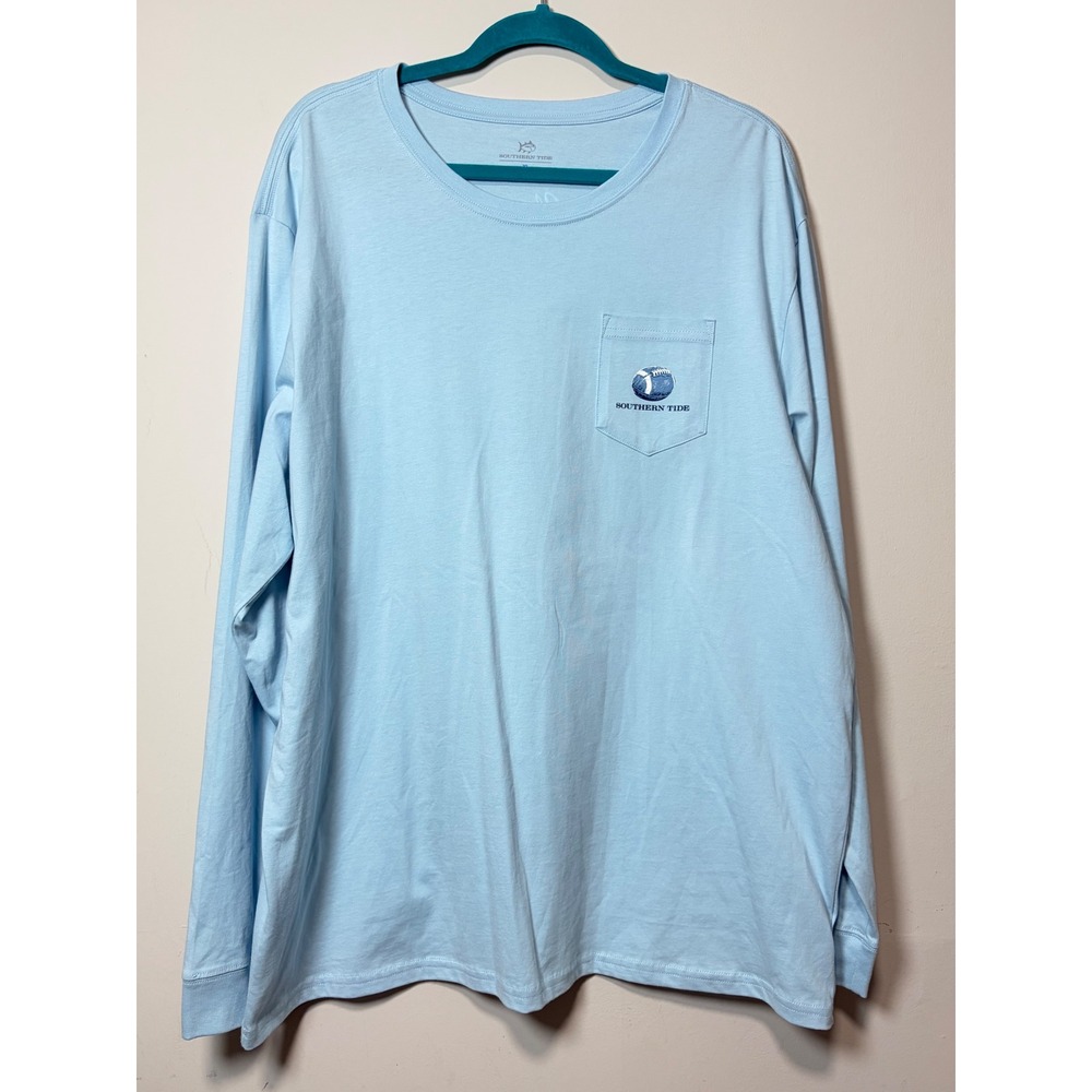 Southern Tide Mens XL Blue Classic Tailgating Long Sleeve Pocket T-Shirt Cotton